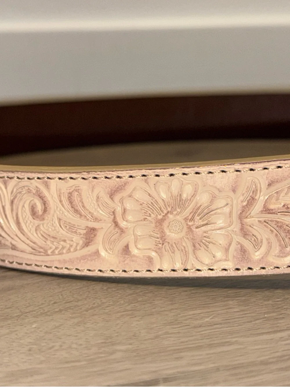 Shyanne Western Floral Embossed Belt M Cream Leather Silver Buckle